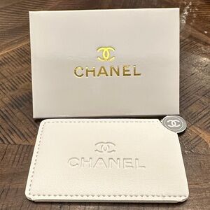 CHANEL White and Gold Card Holder Mirror Set